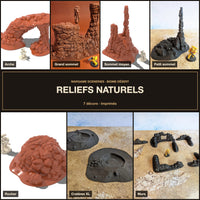 Reliefs naturels Biome désert imprimés : arche, sommets, rocher, cratères et murs